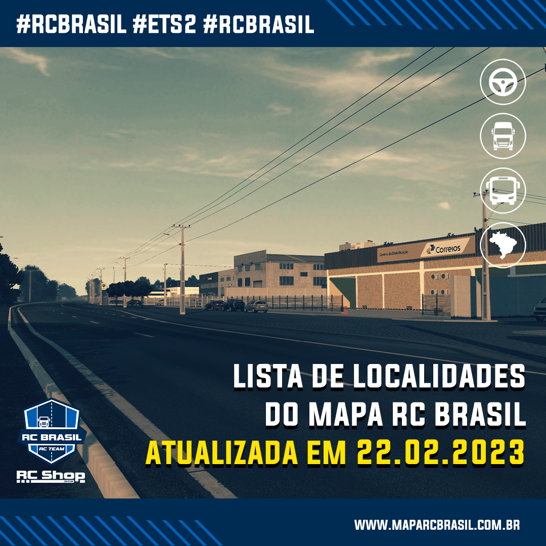 Listas de cidades do Mapa RC Brasil - Atualizada em 22.02.2023